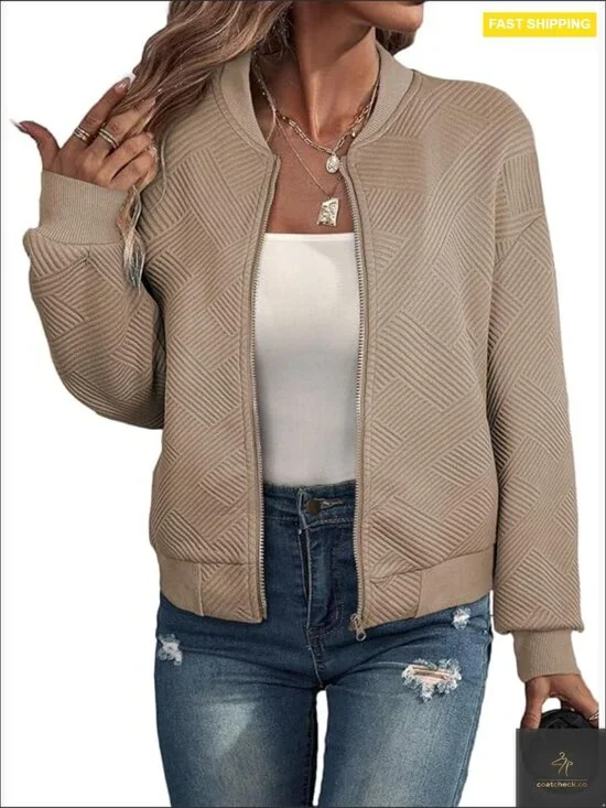 Lightweight Bomber Jacket Modern Quilted Stand Collar Casual Zip Up Fall - Picture 1 of 7